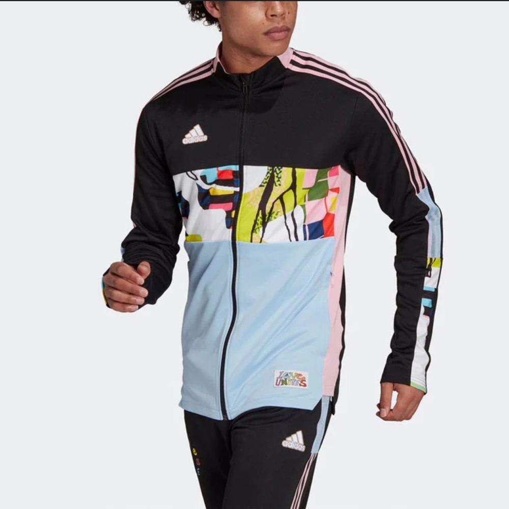 adidas Colorblock Graphic Zip-Up Jacket - Black/Pink/Light Blue
